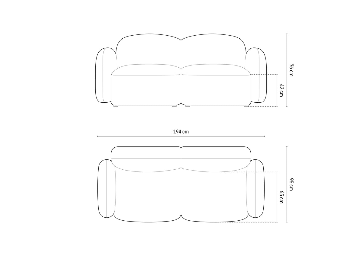 Blair sofa – tehnički crtež s dimenzijama