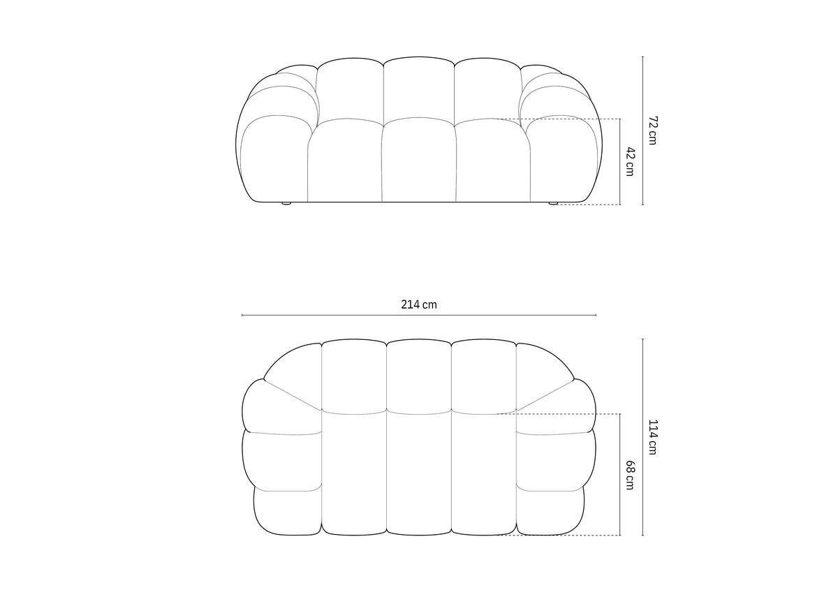Diana sofa – tehnički crtež s dimenzijama