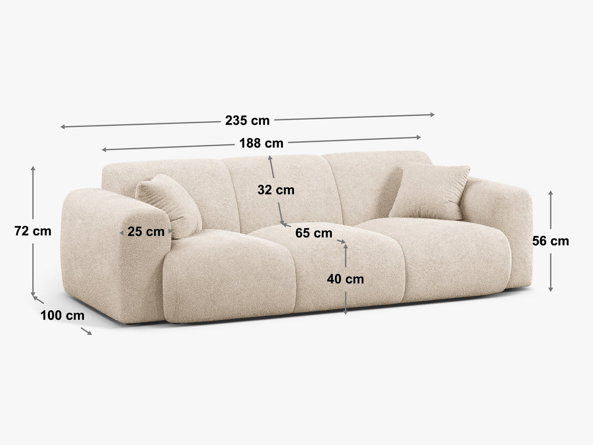 Molino sofa (235 cm) – tehnički crtež s dimenzijama