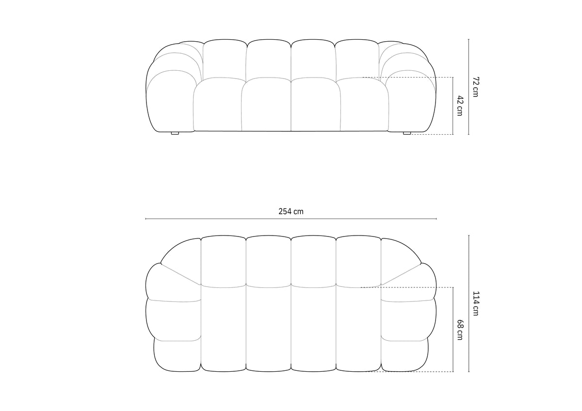 Diana sofa – tehnički crtež s dimenzijama