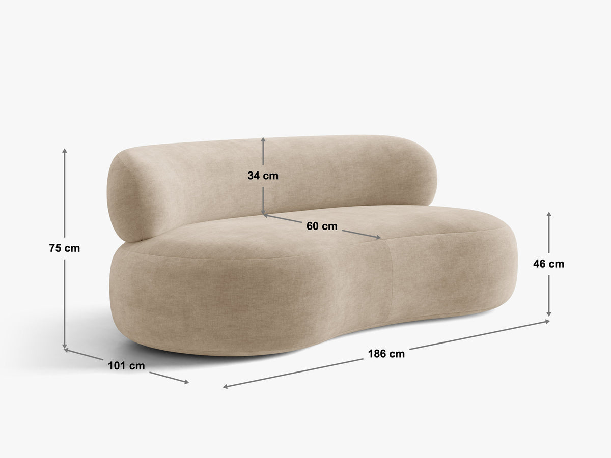 Aura sofa – tehnički crtež s dimenzijama