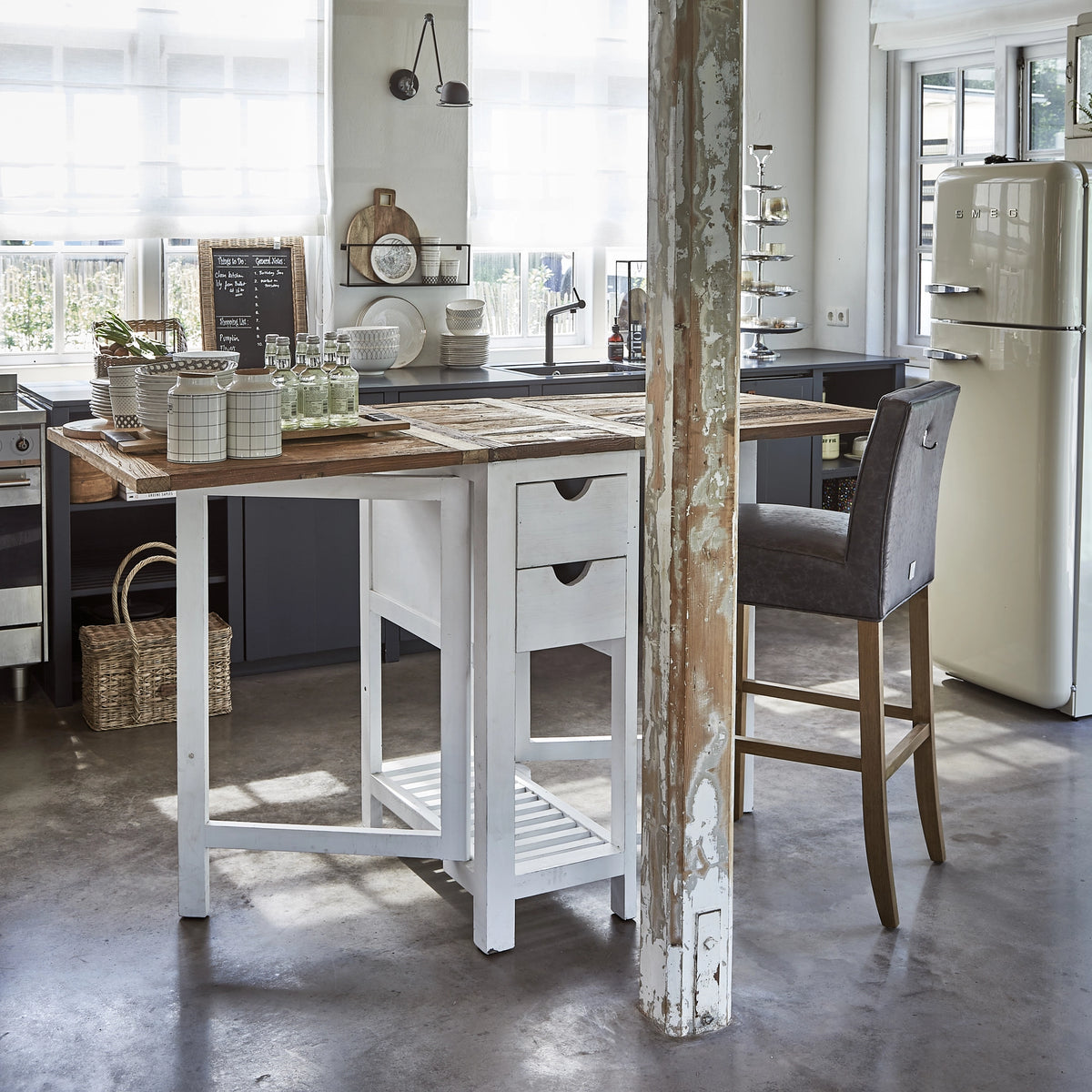 Wooster Street barski stol 50/180x80, smeđe-bijelo reciklirano drvo, Riviera Maison, slika 9