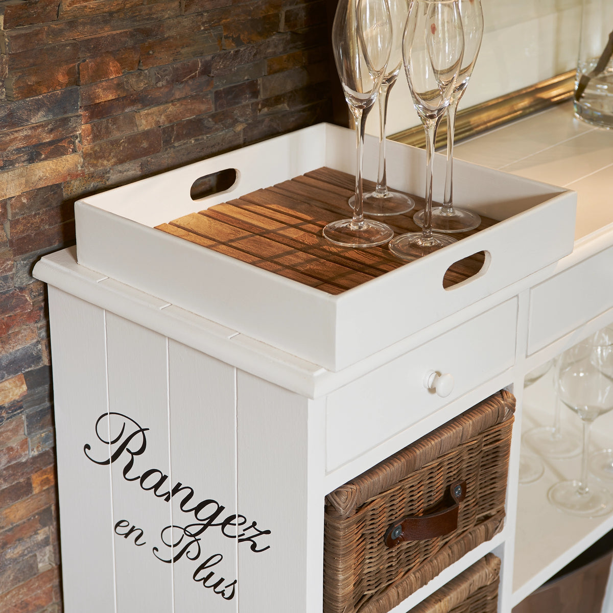 Rangez en Plus komoda, mala, bijelo-smeđa, mahagoni i tikovina, Riviera Maison, slika 7