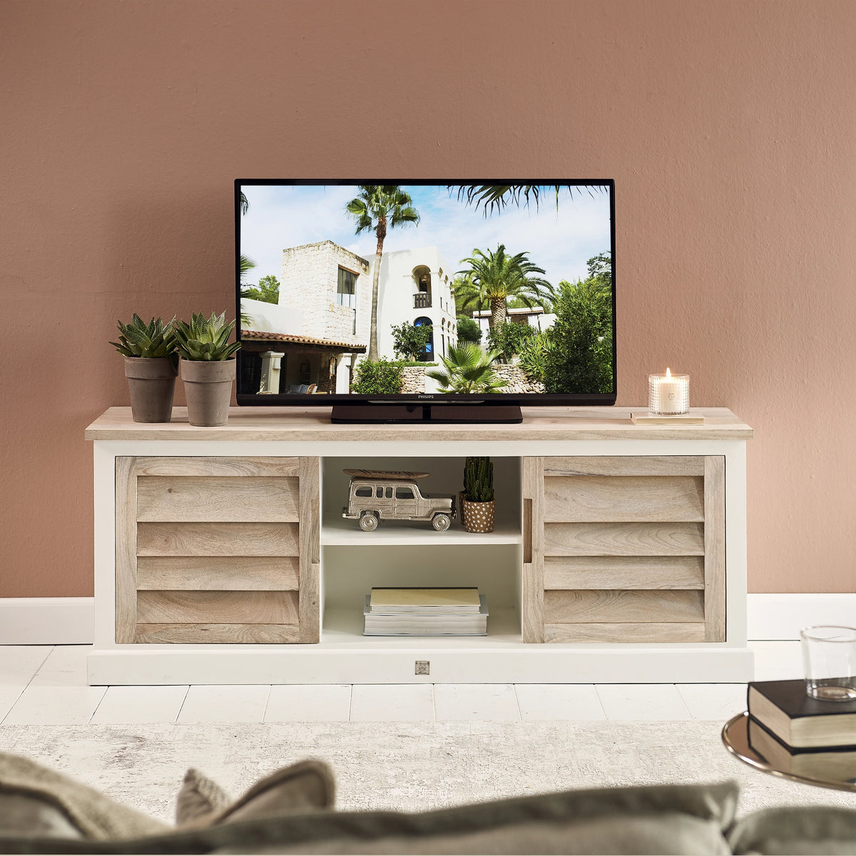Pacifica TV komoda, smeđo-bijela, drvo akacije i manga, Riviera Maison, slika 2