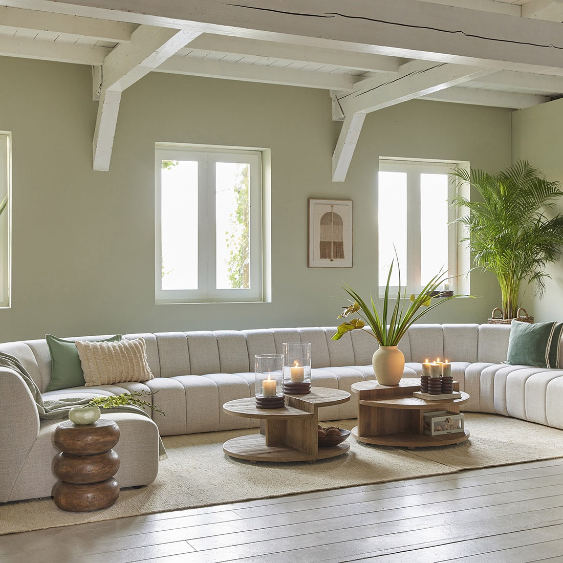 Modularna sofa Dazzle zaobljeni kutni element mali, bijela tkanina, Riviera Maison
