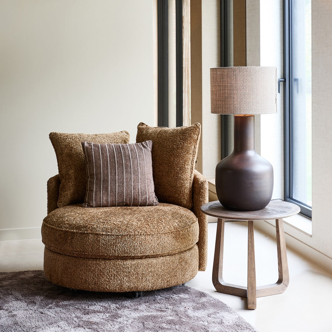 Carmin okrugli daybed Ø110 s 2 jastuka, Burnt Caramel, karamel tkanina, Riviera Maison, slika 2