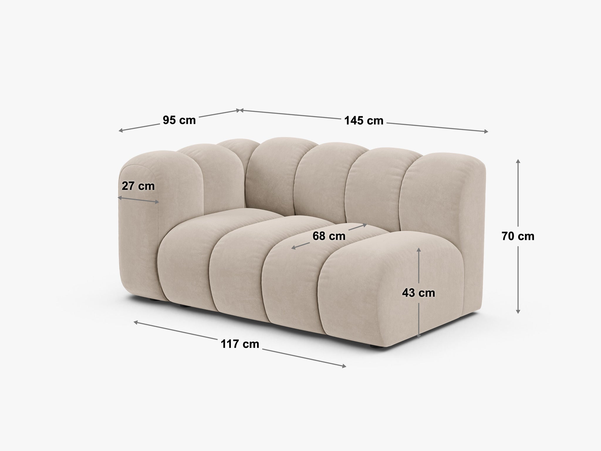 Lupine modularna sofa 2 mjesta s jednostranim naslonom