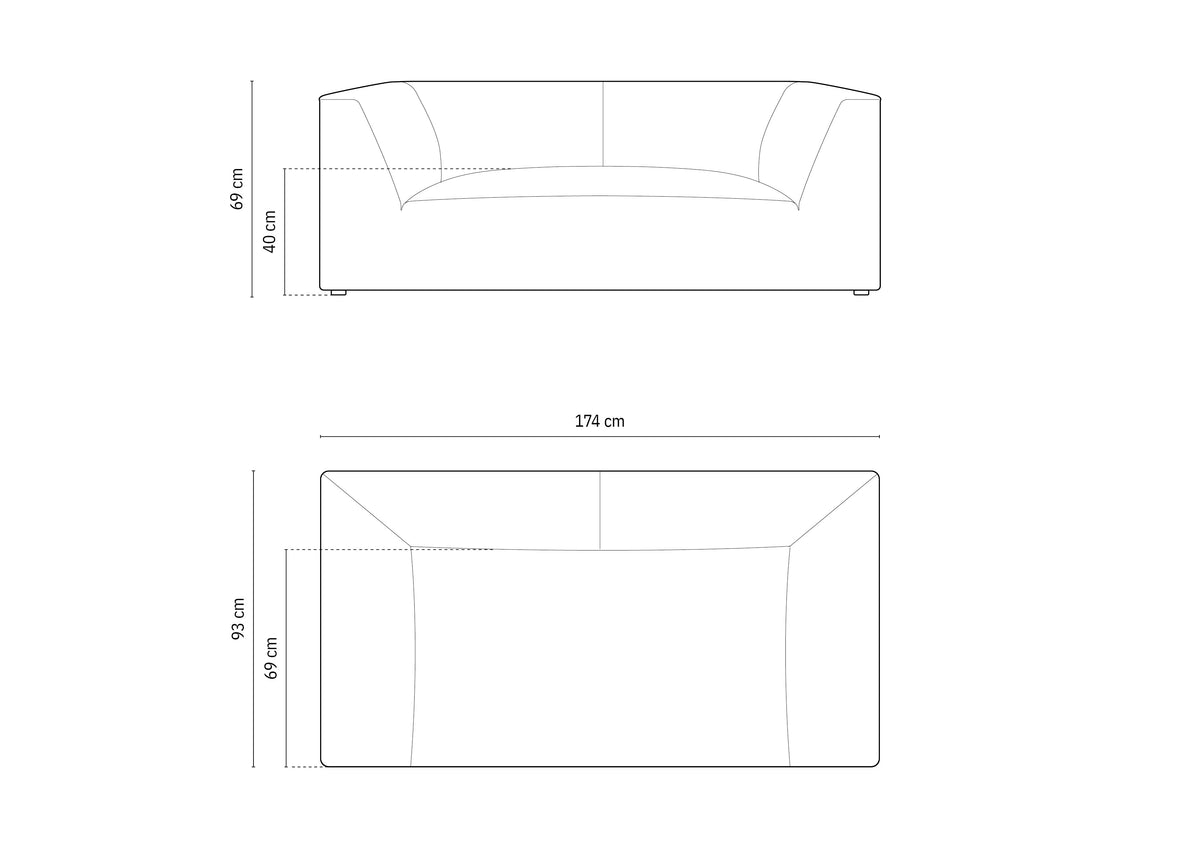 Ruby sofa – tehnički crtež s dimenzijama