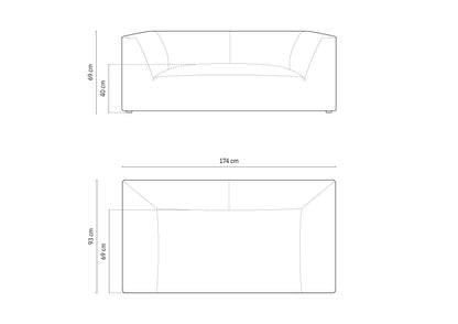 Ruby sofa – tehnički crtež s dimenzijama