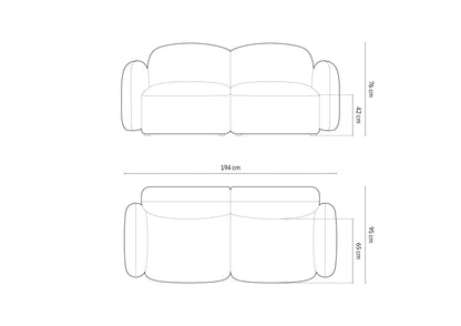 Blair sofa – tehnički crtež s dimenzijama