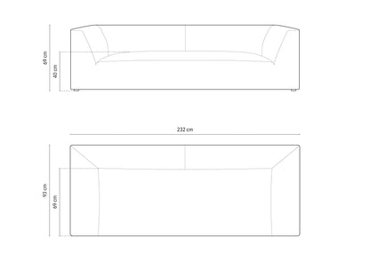 Ruby sofa (232 cm) – tehnički crtež s dimenzijama