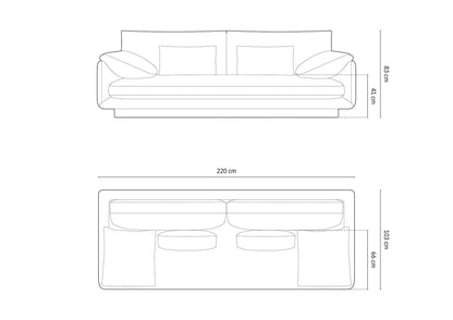 Torino sofa – tehnički crtež s dimenzijama