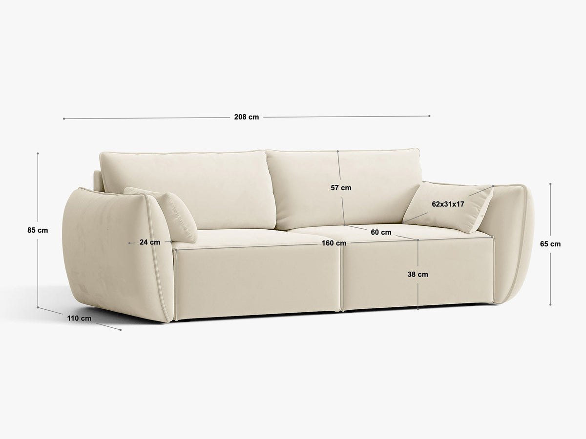 Kaelle sofa – tehnički crtež s dimenzijama