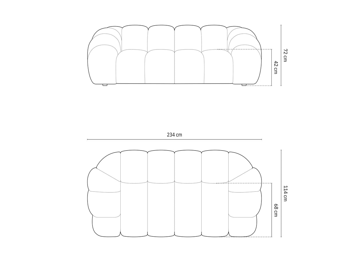 Diana sofa (234 cm) – tehnički crtež s dimenzijama