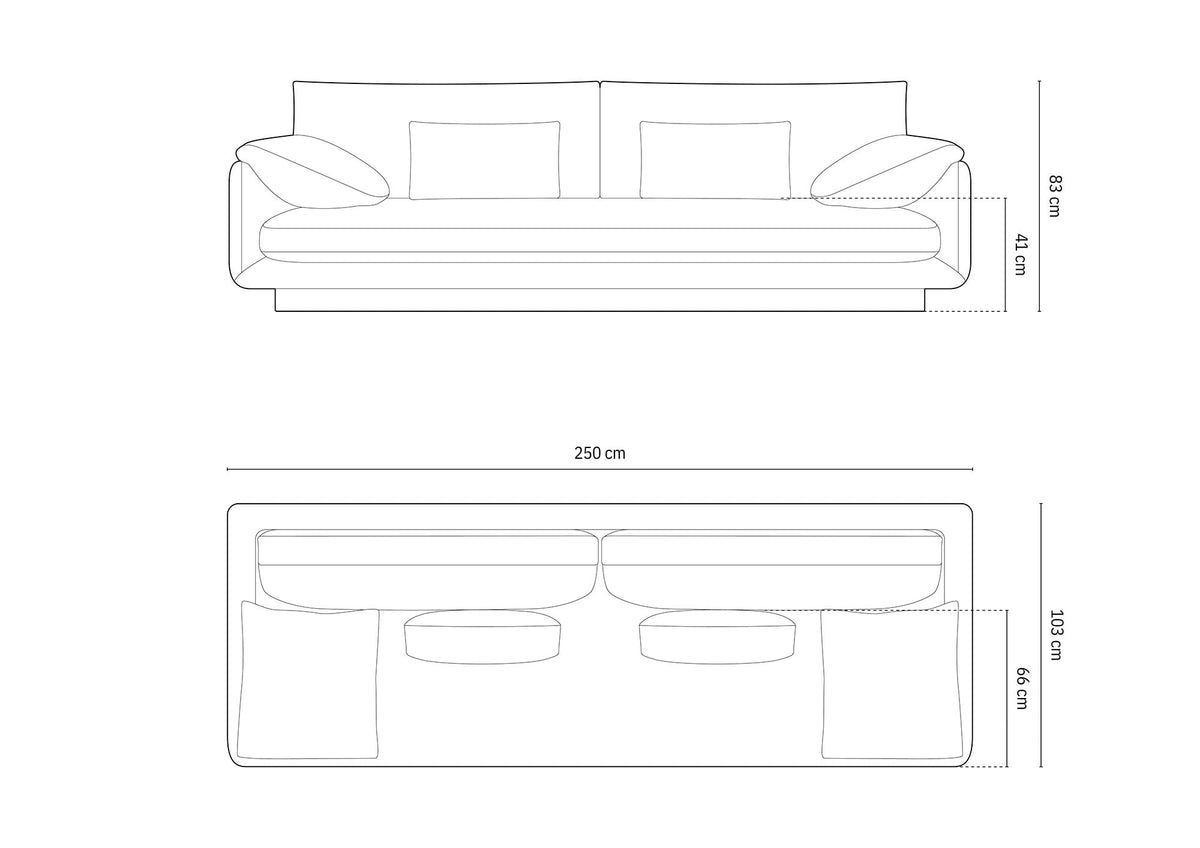 Torino sofa – tehnički crtež s dimenzijama