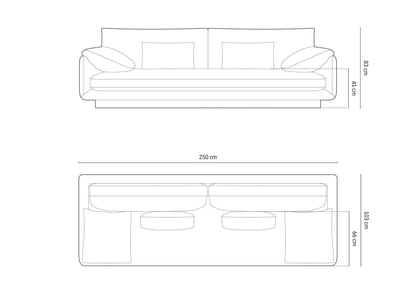 Torino sofa – tehnički crtež s dimenzijama
