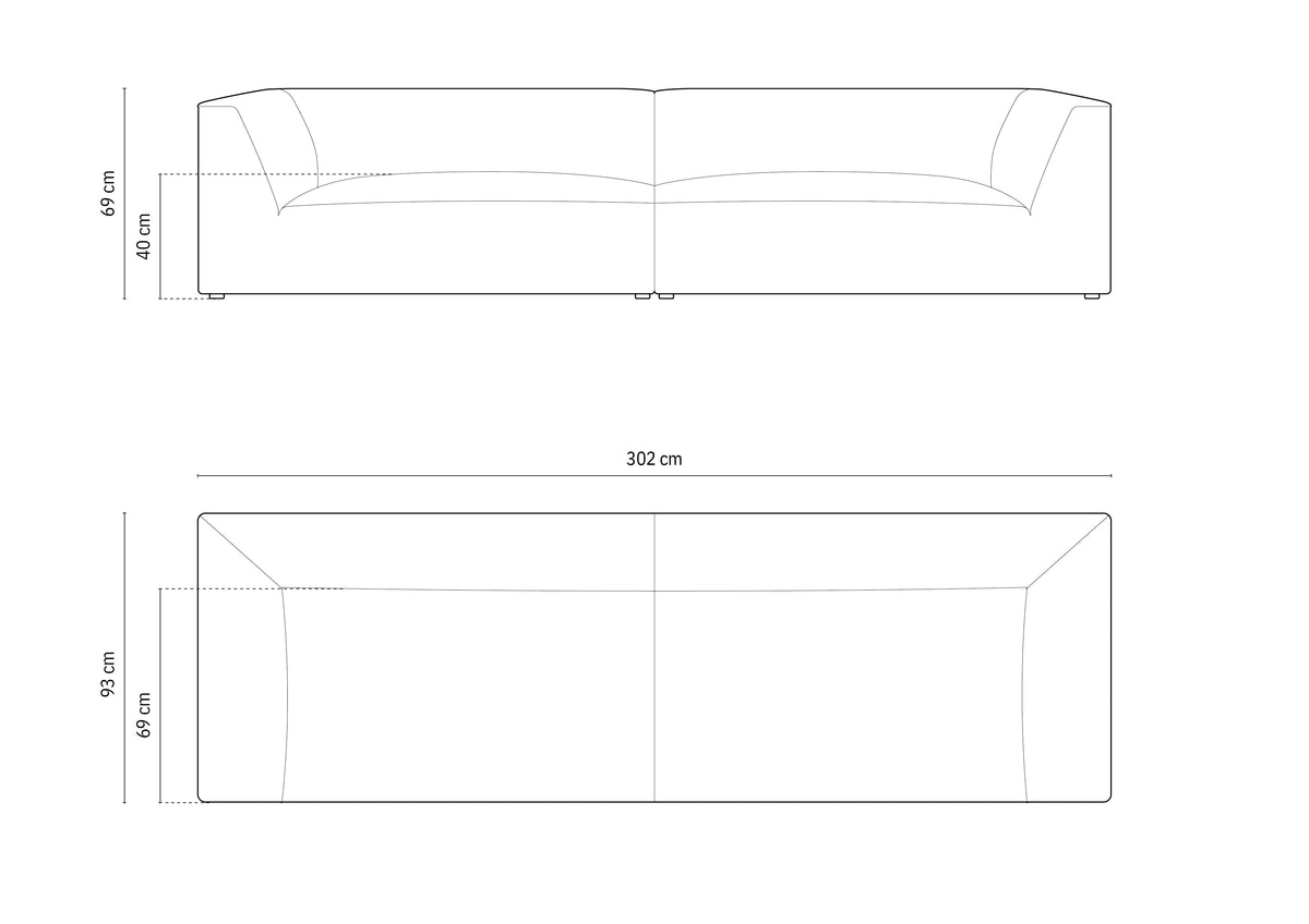Ruby sofa – tehnički crtež s dimenzijama