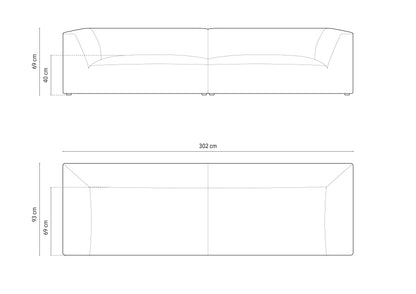 Ruby sofa – tehnički crtež s dimenzijama